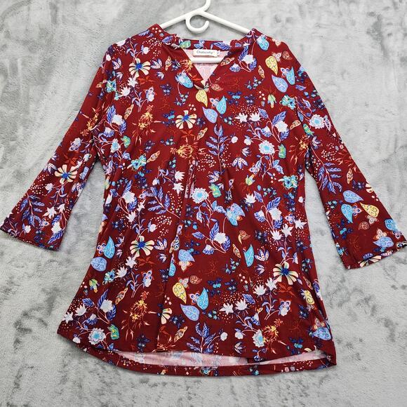 Ouncuty Tops - Ouncuty Top Womens XL Floral Split Neck Roll Up 3/4 Sleeve Lightweight Stretch